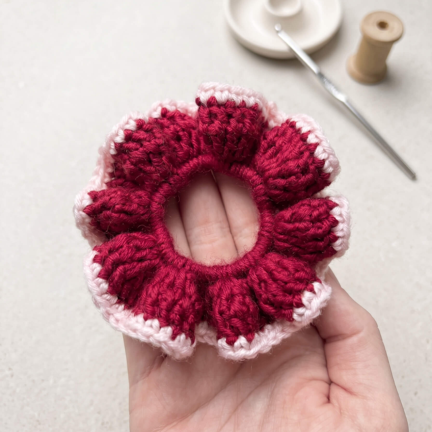 Ruffle Scrunchie - Maroon & Baby Pink