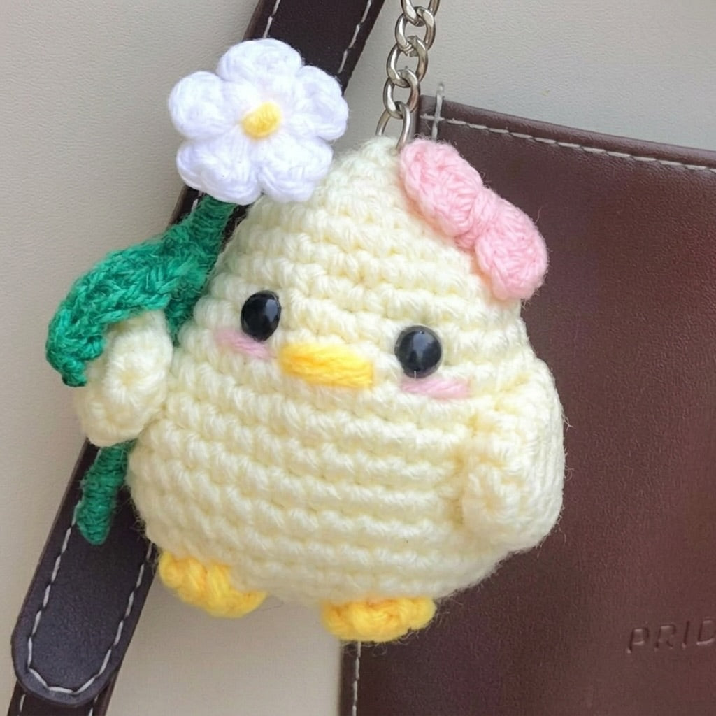Crochet Chick Keychain with Daisy