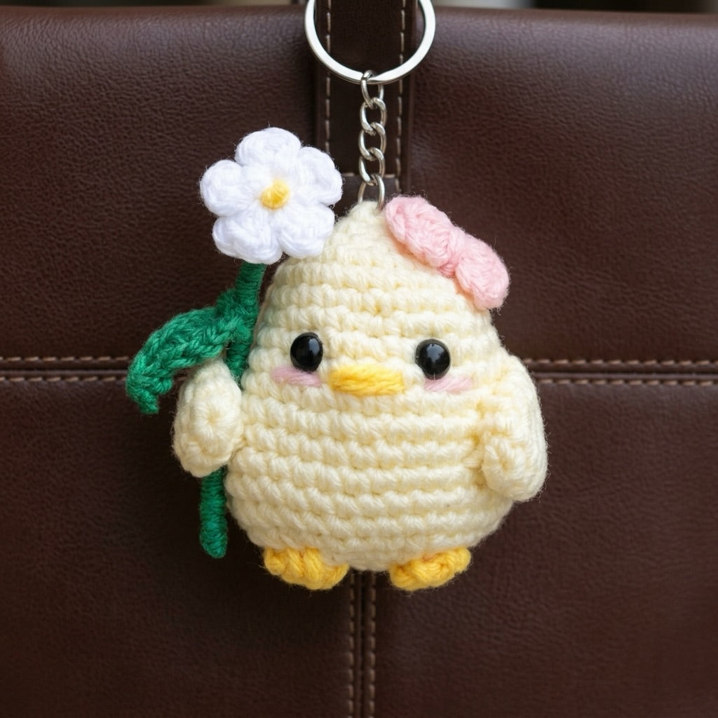 Crochet Chick Keychain with Daisy