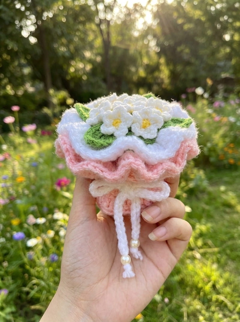 Jasmine Bloom Mini Crochet Bouquet - Image 2